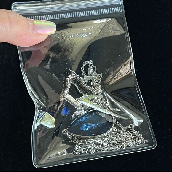 Blue stone Jewelry Set, Necklace, Earrings and Cocktail Ring - Picture 15 of 15